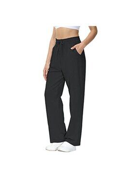 Women's Cotton Jogging Sweatpants with Pockets Straight Leg High Waist